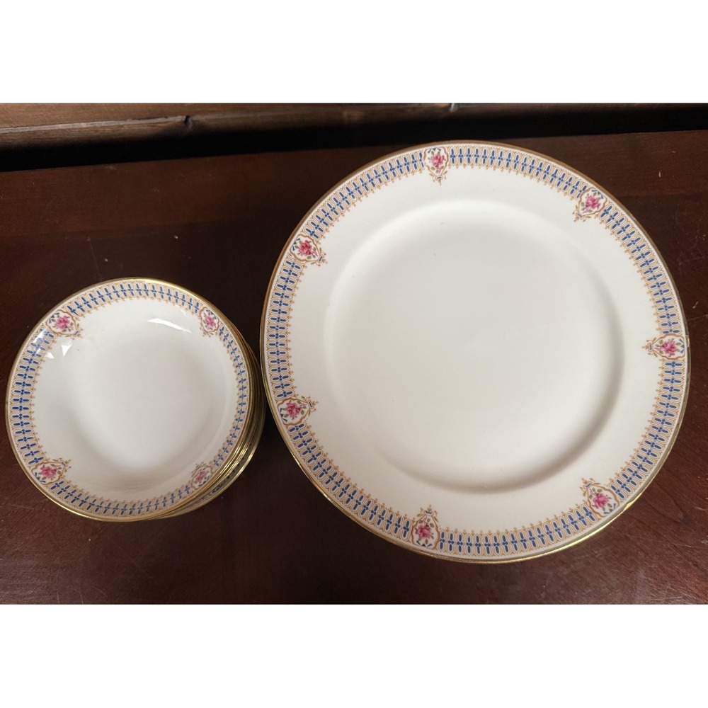 Antique C Ahrenfeldt Limoges 15pc Set 8 Plates 7 Bowls Pink Roses With Gold Trim